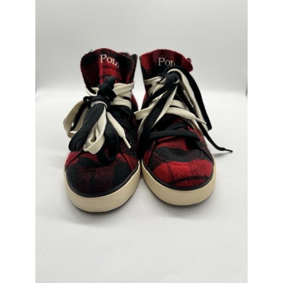 Polo Ralph Lauren Buffalo Plaid Flannel Hi Top Sneakers Pony Logo Mens 6.5 main image 6
